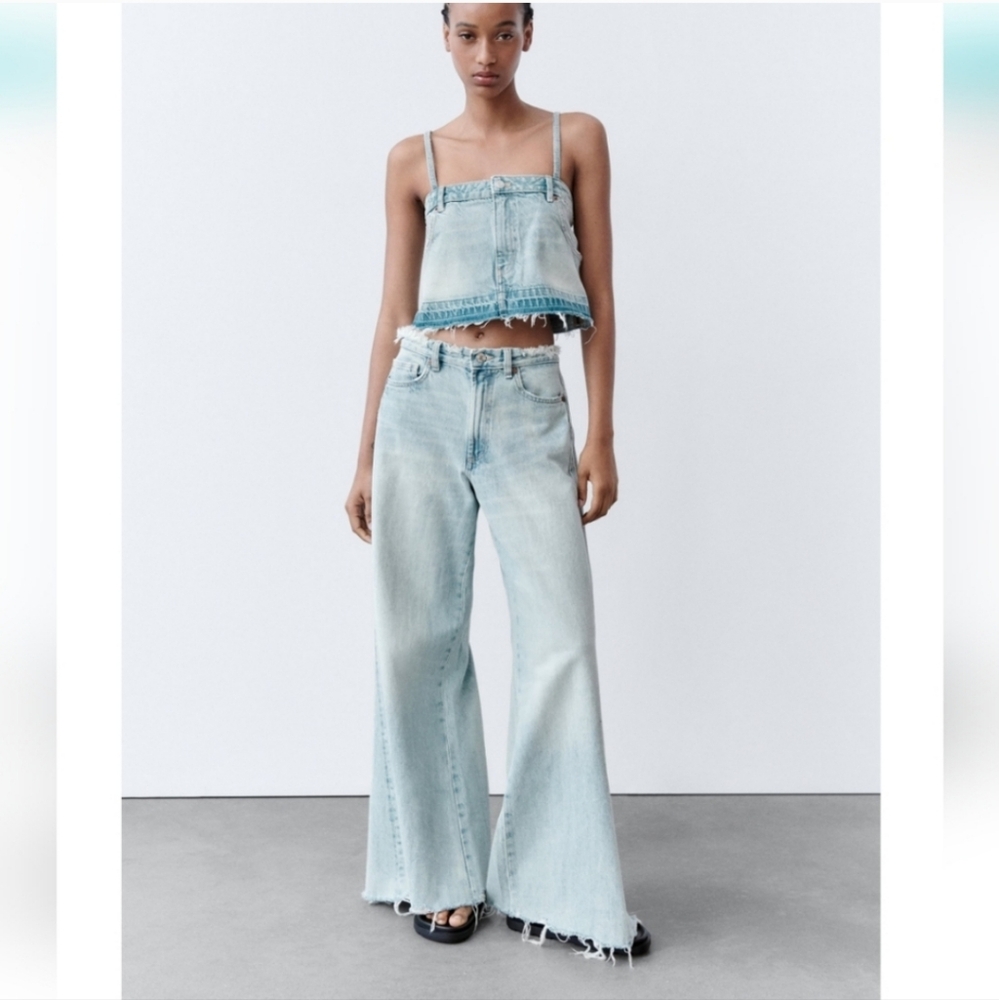 ZARA Denim Crop Top XL